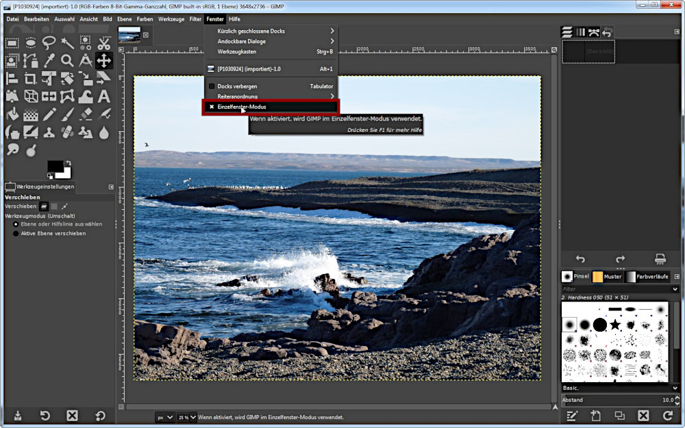 Gimp Fenstermodi